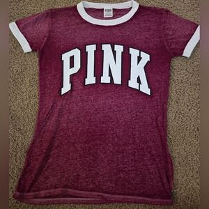 PINK Victoria's Secret Vintage Sheer Spellout Ringer Tee